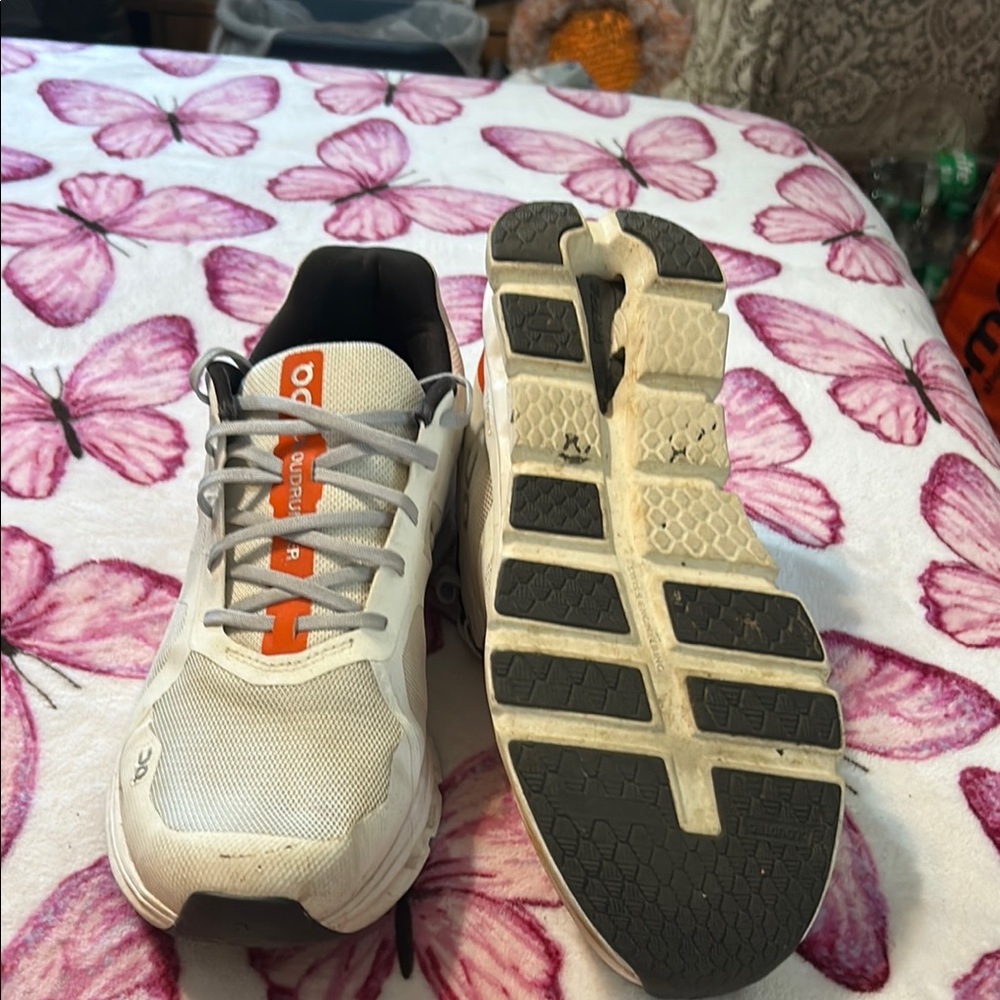 On Running White and Gray Shoes with Orange Highlights - Picture 3 of 4